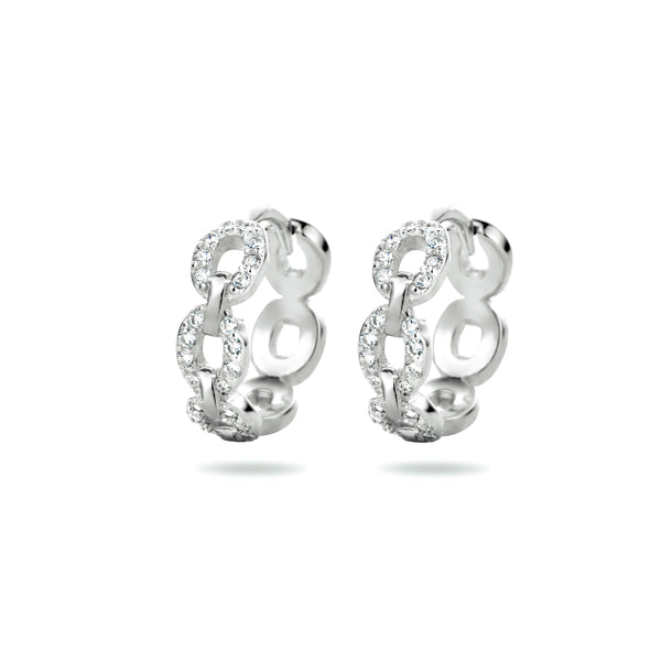 Gerhodineerd Zilveren Klapoorringen met een Schakelmotief gevuld met Zirkonia - Formaat 3.5x12mm