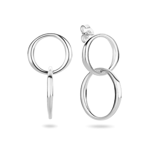 Gerhodineerd Zilveren Oorhangers met Twee Cirkels - Hoogte 22mm