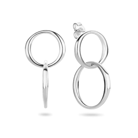 Gerhodineerd Zilveren Oorhangers met Twee Cirkels - Hoogte 22mm