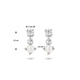Oorhangers van Gerhodineerd Zilver met Zirkonia en Parel 2,5mm - Hoogte 7mm