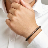 Kralenarmband Donkerbruin Hout 6,5 Mm 19   26 Cm Zilver Gerhodineerd Met Rubber/Nylon/Leer