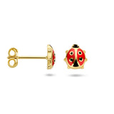 14 Karaat Geelgouden Kinderoorknoppen Lieveheersbeestje met emaille - Formaat 6.5 x 7 mm