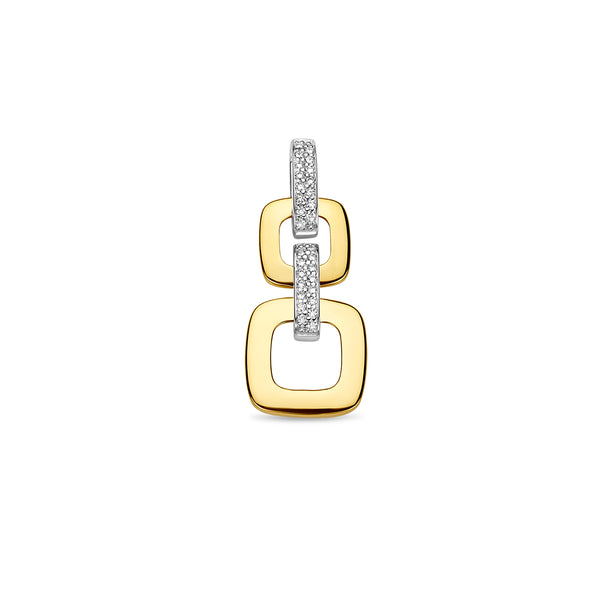 14 Karaat Bicolor - Geel- en Witgouden Hanger Twee Schakels met  Hanger Schakelmotief met Diamant 0.13ct - Formaat 12x29mm