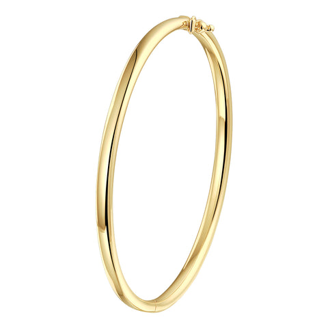 Damesarmband 4mm, Bangle van 14 Karaat Geelgoud, Ovale buis met scharnier - Diameter 60mm