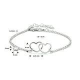 Damesarmband van Gerhodineerd Zilver met Twee Hartjes - Lengte 16+3cm