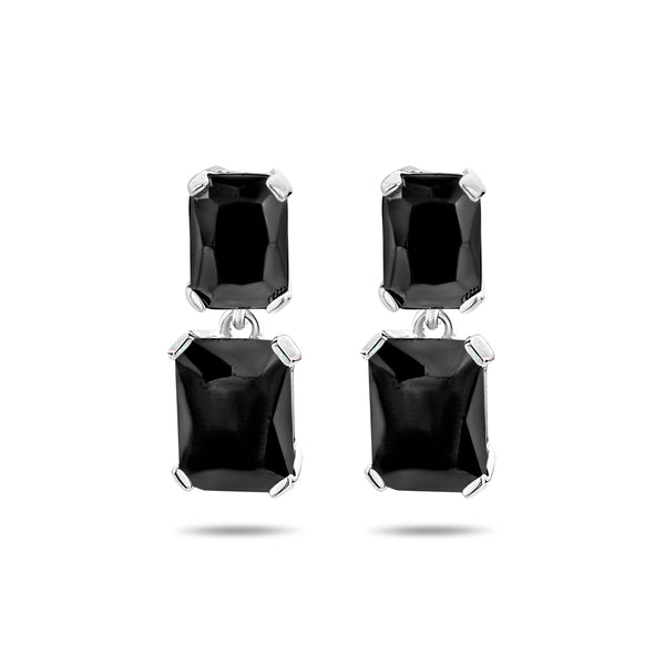 Oorhangers van Gerhodineerd Zilver met Zwart Zirkonia - Formaat 6x17mm