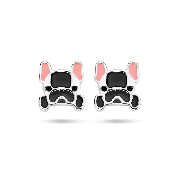 Gerhodineerd Zilveren kinderoorknoppen Hond met emaille - Formaat 6.8 x 10 mm