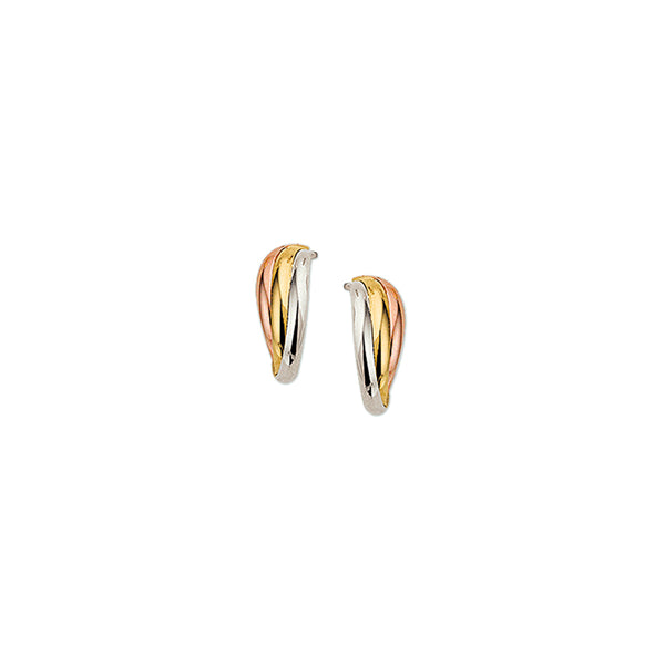 Stekeroorringen Tri Color Goud Geel-Wit en Roségoud - Hoogte 12.5mm