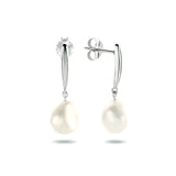 Gerhodineerd Zilveren Oorhangers met een Parel 9.5x10mm - Hoogte 28mm