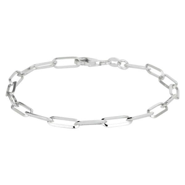 Damesarmband 4.3mm van Gerhodineerd Zilver, Paperclipschakel spitse buis - Lengte 17cm