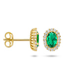 Oorknoppen met Groen en Wit Zirkonia met 14 Karaat Geelgoud - Formaat 7x8.5mm