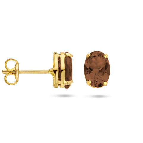 Oorknoppen met Rookkwarts 1.44ct (2x 0.72ct) 14 Karaat Geelgoud - Formaat 5x7mm