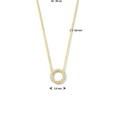 Geelgouden collier lengte 42cm+3 - Ronde hanger met Zirkonia - 14krt. Goud