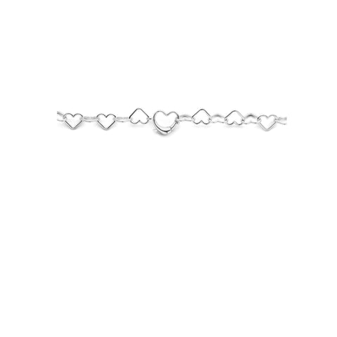Damescollier van Gerhodineerd zilver, Hartvormige schakels en Hartvormige sluiting - Lengte 45 cm