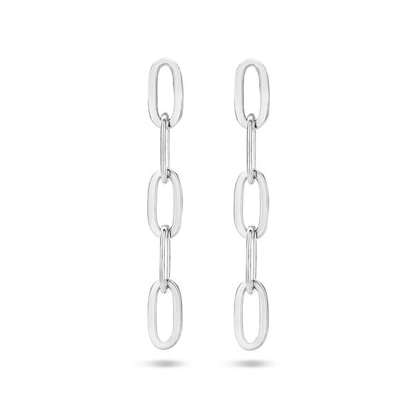 Oorhangers van Gerhodineerd Zilver Schakelmotief Paperclip Platte Buis - Hoogte 22mm