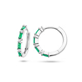 Klapoorringen met Groen en Wit Zirkonia, Gerhodineerd Zilver - Diameter 17mm