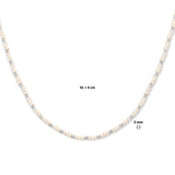 Damescollier Witte glazen kralen en Gediamanteerde Bolletjes 3mm, Gerhodineerd Zilver - Lengte 41+4cm