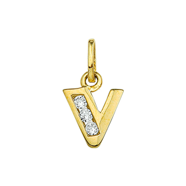 14 Karaat Geelgouden hanger met Zirkonia - Letter V - 8 x 9.5 mm