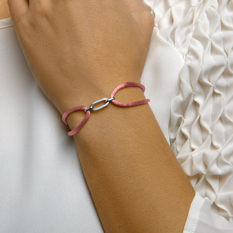 Armband Satijn Zilver Gerhodineerd Met Rubber/Nylon/Leer