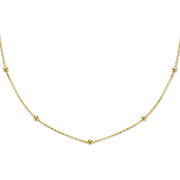 Geelgouden collier lengte 40cm+4 - Bolletjes 2.5 mm - Anker 1 mm - 14Krt. Goud