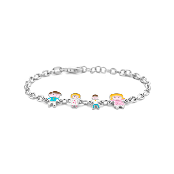 Kinderarmband 3.2mm van Gerhodineerd Zilver, vader, moeder, zoon en dochter - Lengte 13+2cm