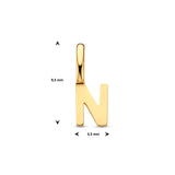 Letter N - Hanger van 14 Karaat Geelgoud - 3.5 x 9.5 mm