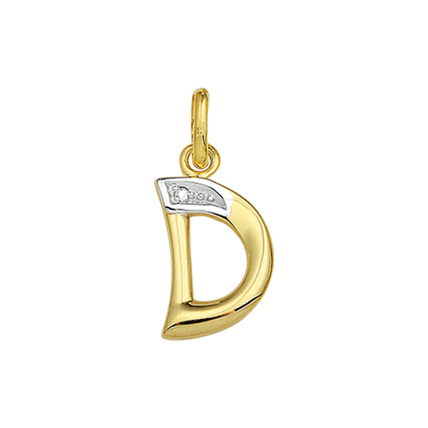 14 Karaat Geelgouden hanger met Diamant 0.005ct - Letter D - 9 x 15.5 mm