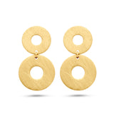 14 Karaat Geelgouden, Deels gematteerde Cirkelvormige Oorhangers - Formaat 10x18mm
