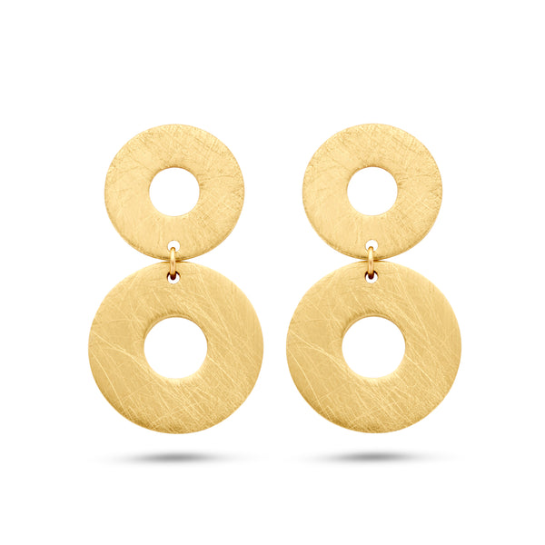 14 Karaat Geelgouden, Deels gematteerde Cirkelvormige Oorhangers - Formaat 10x18mm