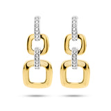 Oorhangers Schakelmotief met Diamant 0.11ct (2x 0.055ct) Bicolor 14 Karaat Geel- en Witgoud - Formaat 9.5x24mm