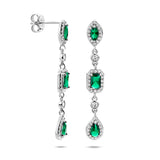 Gerhodineerd Zilveren Oorhangers met Groen en Wit Zirkonia - Hoogte 39mm