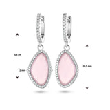 Klapoorringen van Gerhodineerd Zilver met Roze glas en Zirkonia - Formaat 11x35mm