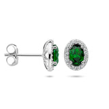 Oorknoppen met Groen en Wit Zirkonia met 14 Karaat Geelgoud - Formaat 7x9mm