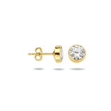 Ronde Oorknoppen met Zirkonia 6mm, 14 Karaat Geelgoud