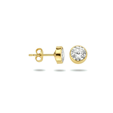 Ronde Oorknoppen met Zirkonia 6mm, 14 Karaat Geelgoud