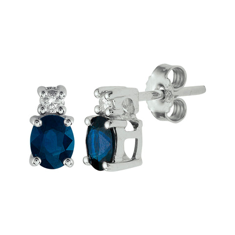 Oorknoppen met Saffier 1.00ct (2x 0.50ct) en Diamant 0.06ct(2x0.03ct) 14 Karaat Witgoud - Formaat 5x7.5mm