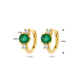 Klapoorringen met Smaragd 0.30ct (2x0.15ct) en Diamant 0.10ct (2x0.05ct) van 14 Karaat Geelgoud