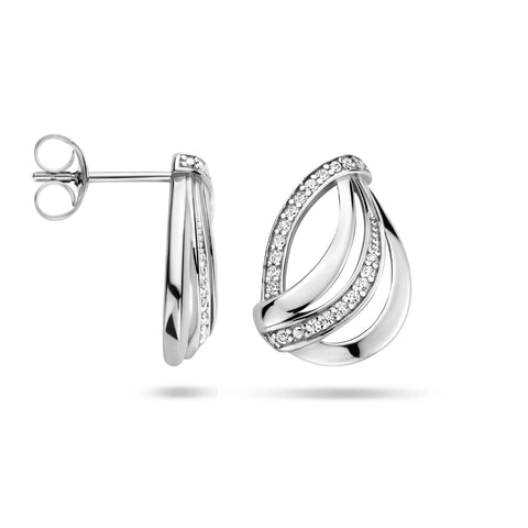Oorknoppen van Gerhodineerd Zilver met Zirkonia - Formaat 11.3x16mm