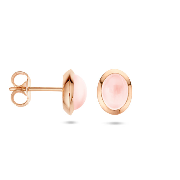 Oorknoppen 14 Karaat Roségoud met Rozenkwarts formaat 5x7mm