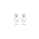 Oorknoppen met Parel en Zirkonia, Gerhodineerd Zilver - Formaat 7x12mm