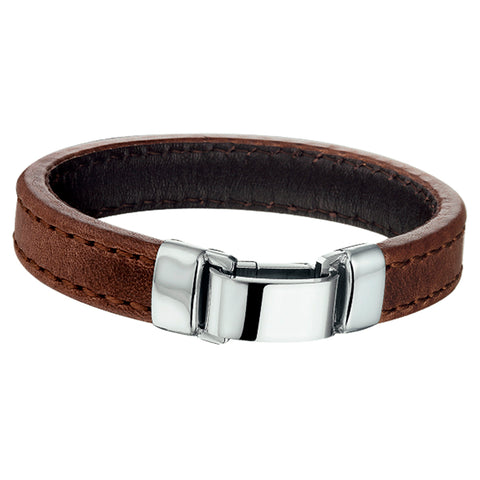 Herenarmband 14mm van Edelstaal en Leer - Lengte 21cm