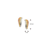 Stekeroorringen Tri Color Goud Geel-Wit en Roségoud - Hoogte 12.5mm