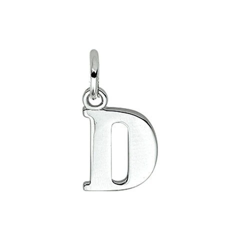 Gerhodineerd Zilveren hanger, Letter D - 8.7 x 12.6 mm