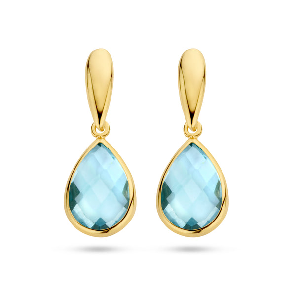 Oorhangers met Blauw Topaas 4.96ct (2x 2.48ct) 14 Karaat Geelgoud - Hoogte 20 mm