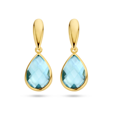 Oorhangers met Blauw Topaas 4.96ct (2x 2.48ct) 14 Karaat Geelgoud - Hoogte 20 mm