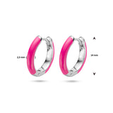 Gerhodineerd Zilveren Klapoorringen Roze emaille - Diameter 14 mm