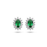 Oorknoppen van Gerhodineerd Zilver met Synthetische Smaragd en Zirkonia - Formaat 6.5x8.5mm