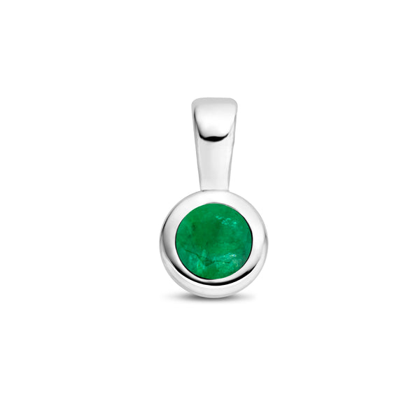 Hanger met Geboortesteen Mei | Smaragd met Gerhodineerd Zilver - Formaat 5.5 x 11mm