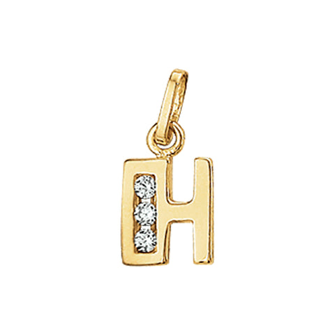 14 Karaat Geelgouden hanger met Zirkonia - Letter H - 7 x 10 mm