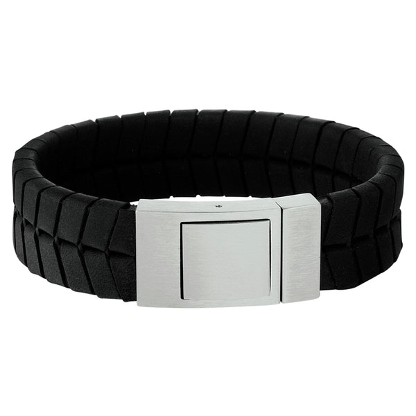 Herenarmband 18mm van Edelstaal en Leer - Lengte 21cm